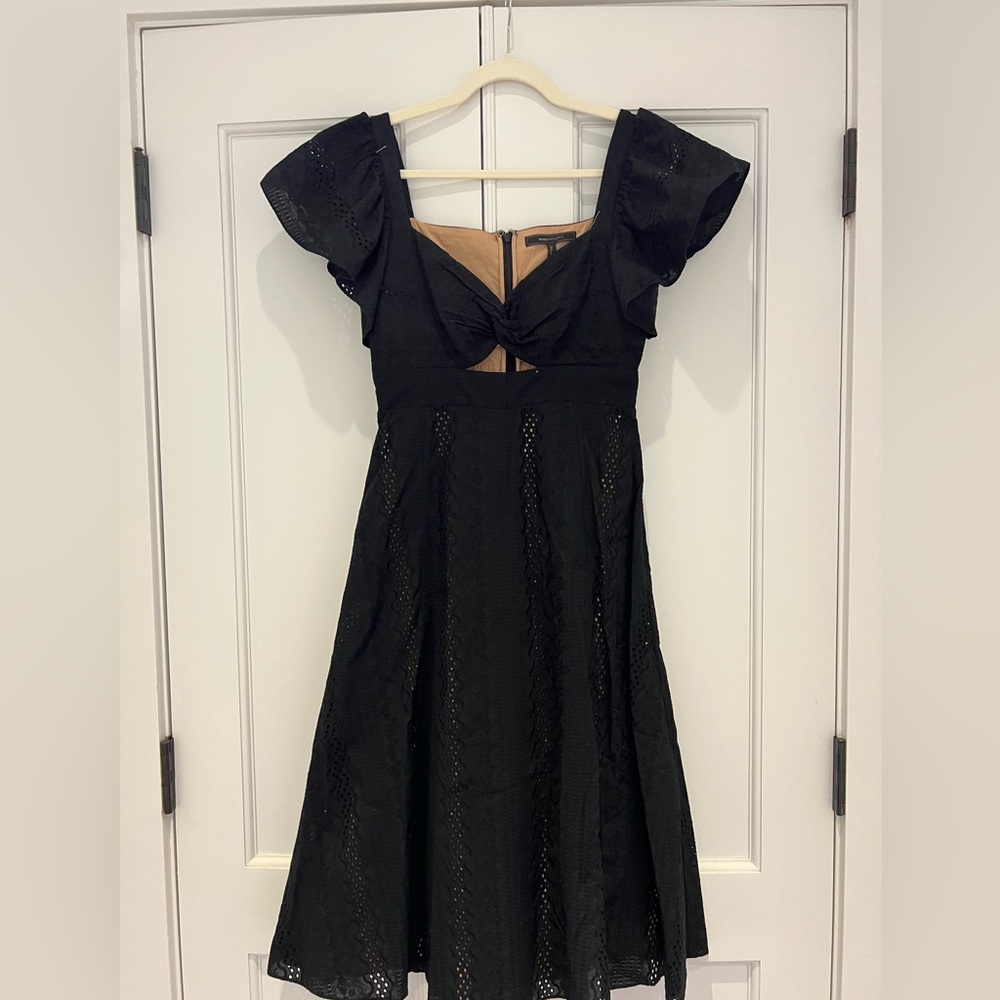 Black Fit-and-Flare Dress with Flutter Sleeves